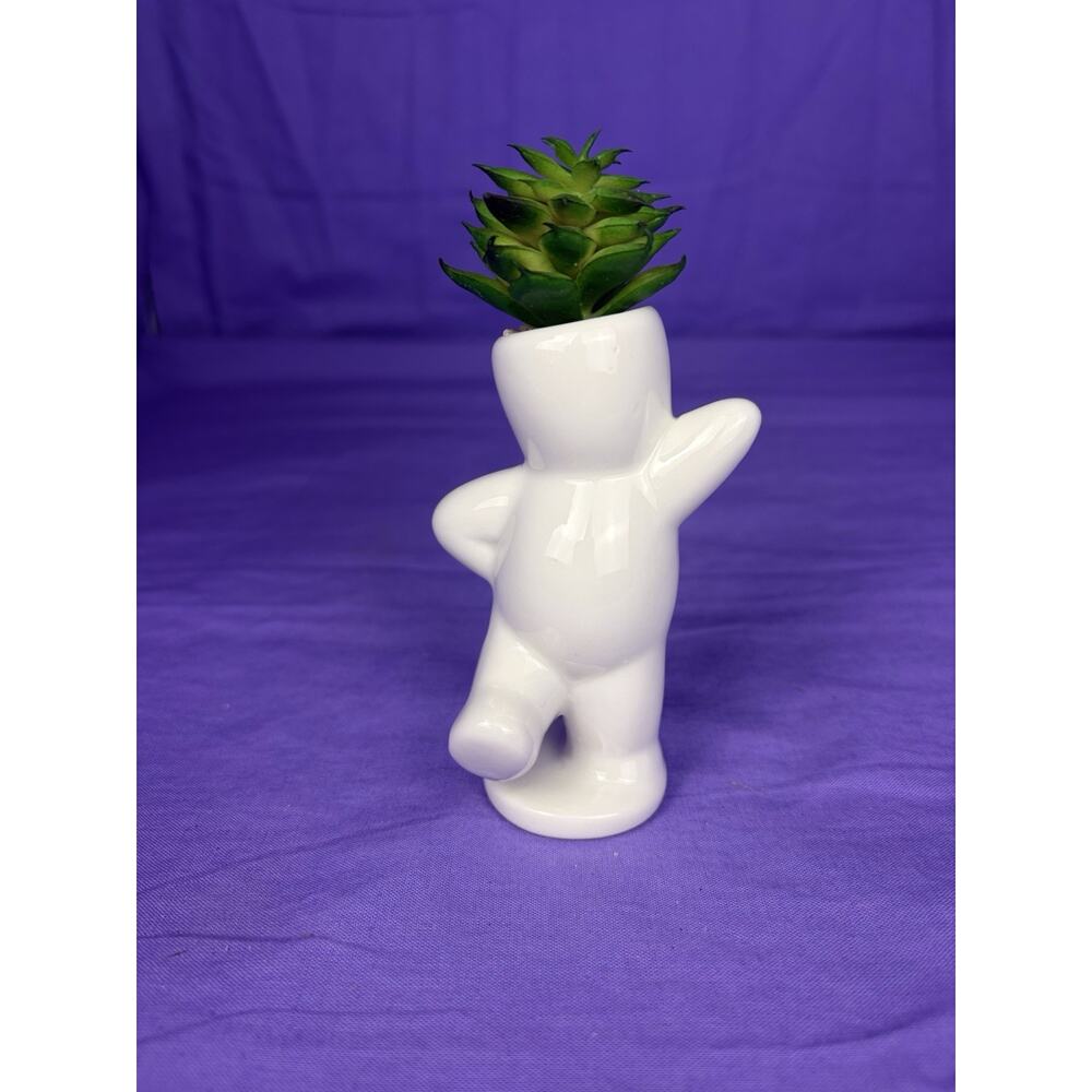 Charming White Ceramic Figure Planter with Succulent - Unique Home Decor